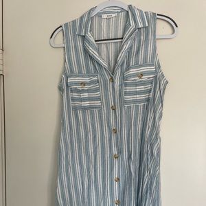 blue and white linen collared dress